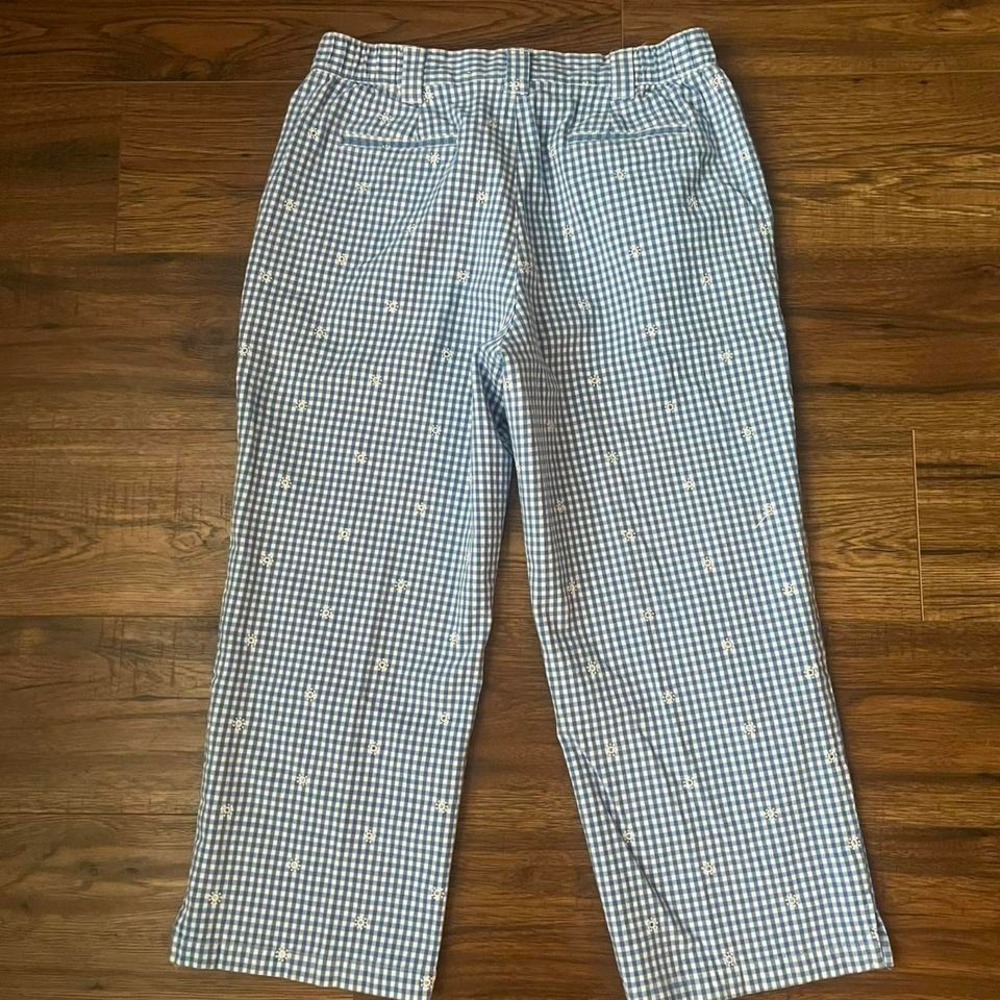 Vintage Blue White Gingham‎ Womens Capri Pants Floral Embroidery Cottagecore Y2K - Picture 8 of 8